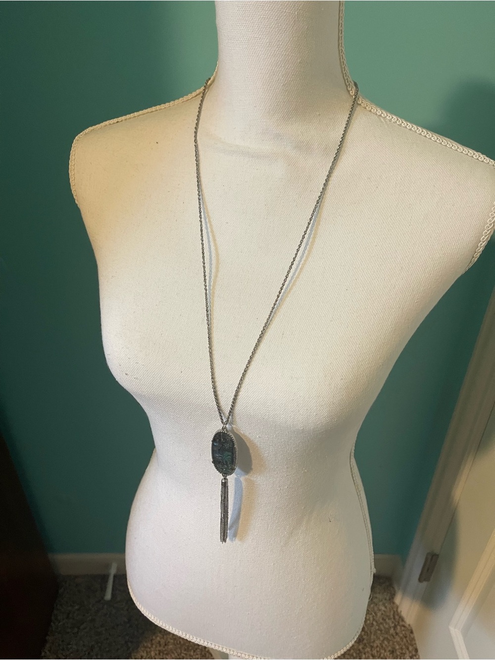 Long Silver-Tone Pendant Tassel Necklace - Women Jewelry